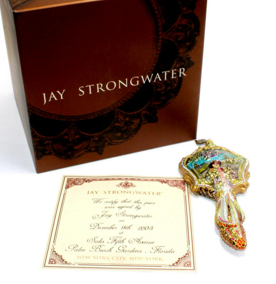Jay Strongwater Mirror Ornament: Jay Strongwater mirror ornament hand enameled and swarovski crystal measures 6 1/2" with original box