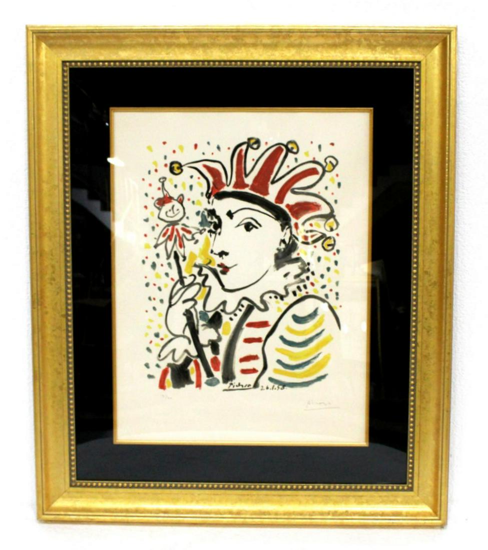 Signed Pablo Picasso Original Lithograph: Pablo Picasso (Spanish, 1881-1973) original lithograph on paper la folie 1958 signed lower right and numbered 191/300 lower left measures 24 1/2" x 18 3/4 frame and matte is 6". Comes with certificate