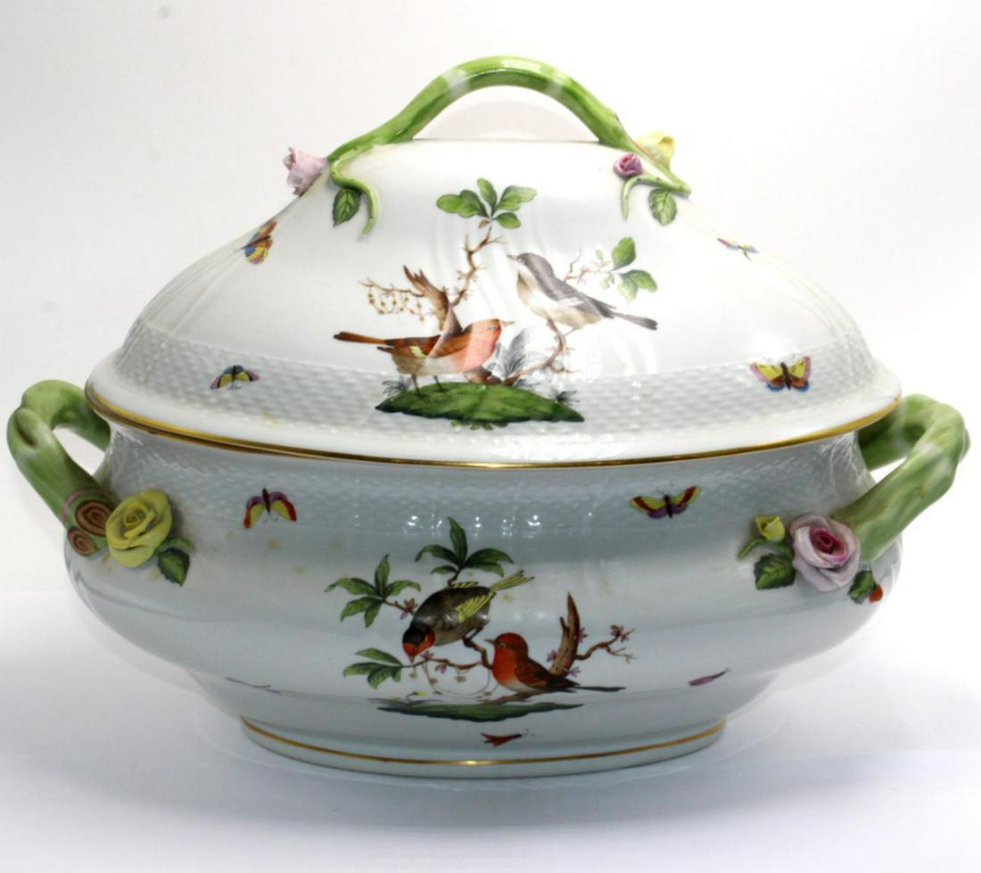 Large Herend Rothschild Bird Porcelain Covered: Large Herend Rothschild bird porcelain covered casserole measures approx 10" x 14"
