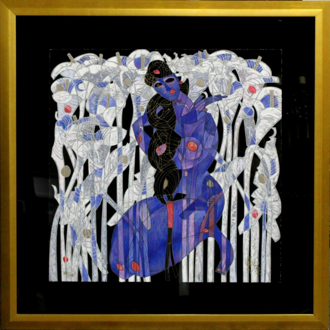 Signed Jiang Tie Feng Chinese Serigraph: Jiang Tie Feng (Chinese/American, 1938) serigraph calla lillies pencil signed lower right numbered 37/293