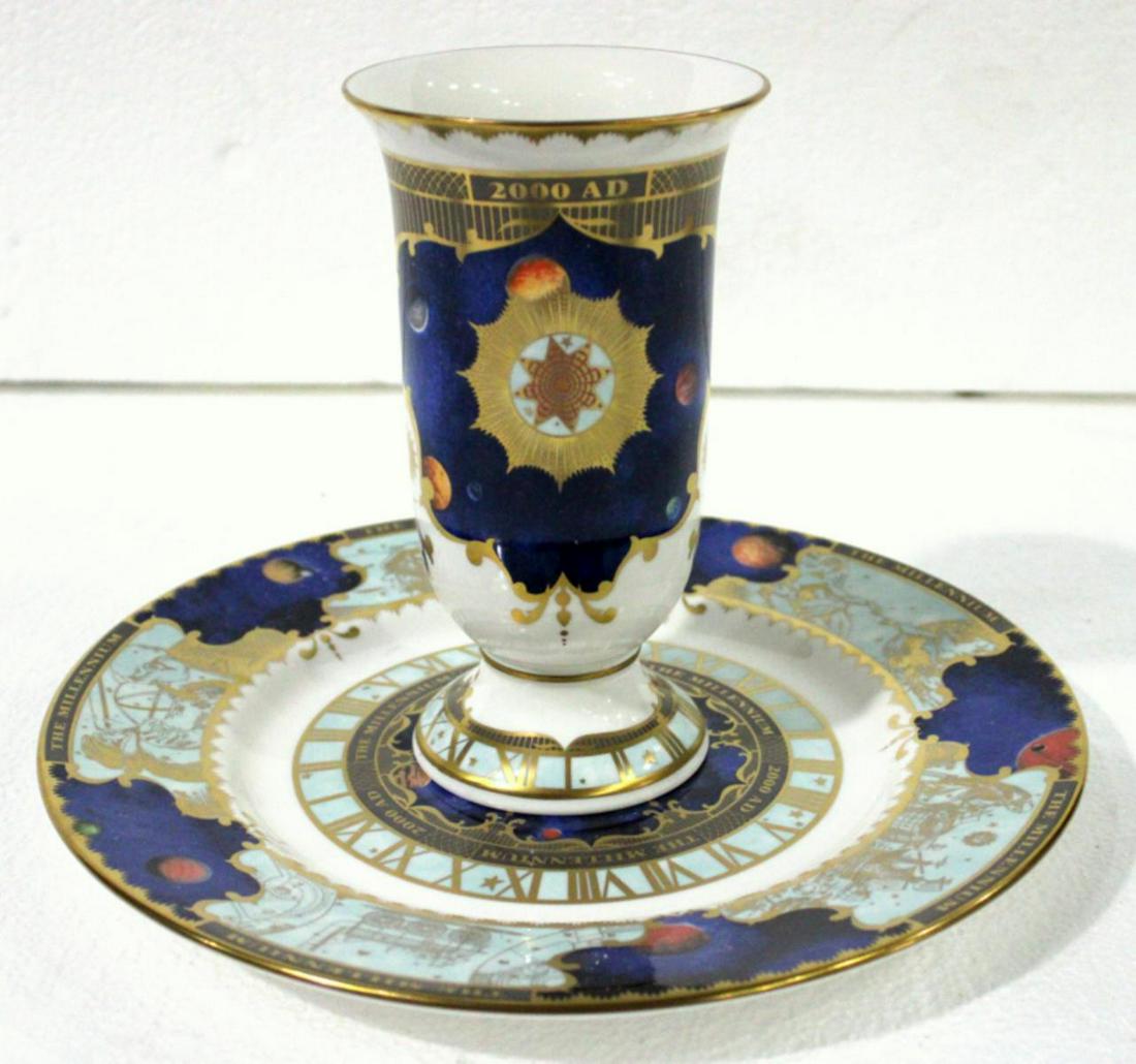 Two Pcs Royal Worcester Millenium Plate and Vase: Two pcs Royal Worcester millenium plate measures 12" DIA and vase measures 8" H