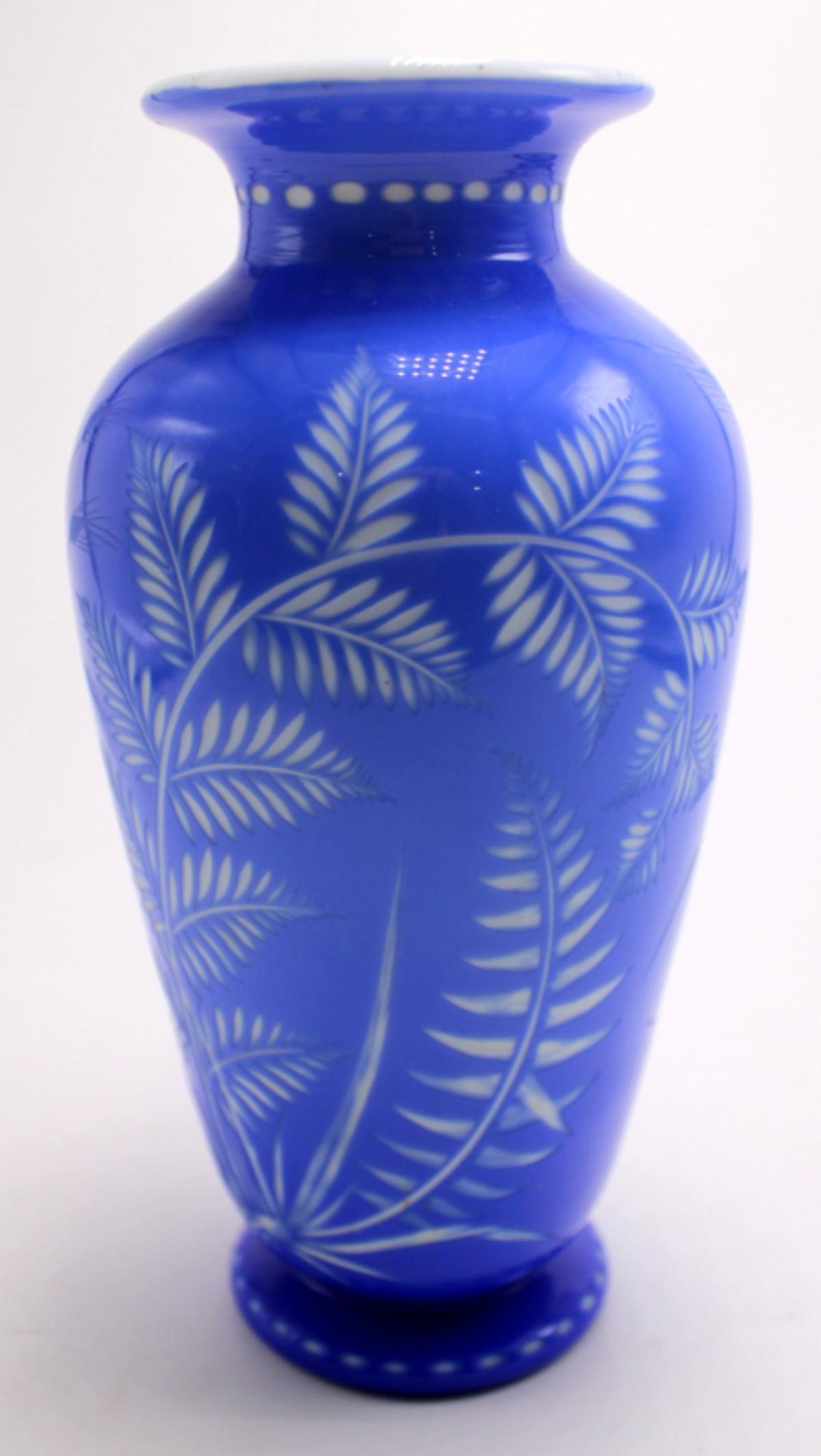 Stevens and Williams Art Glass Blue Vase: Stevens and Williams art glass blue vase measures 7" High