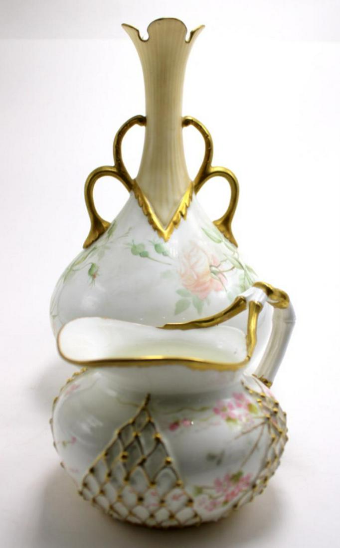 Two Pcs Knowles Taylor and Knowles Lotus Vase and: Two pcs Knowles Taylor and Knowles Lotus ware vase measures 10" High, creamer measures 3 1/2"