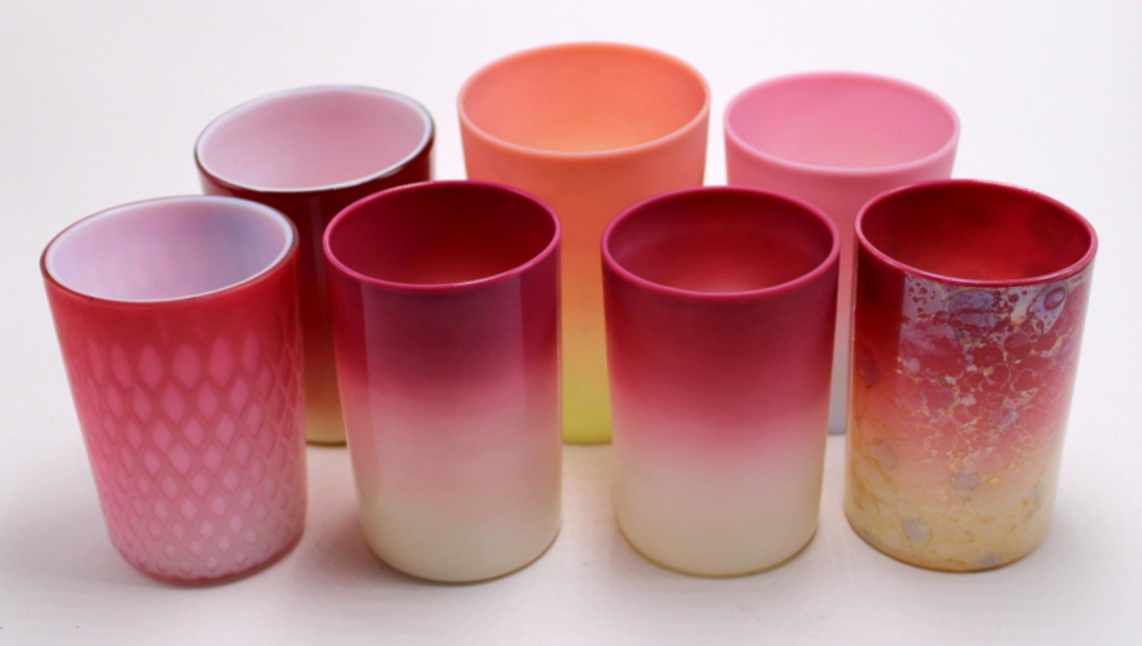 7 Pcs Peach Blow Cups: 7 pcs peach blow cups/glasses measures 4" high