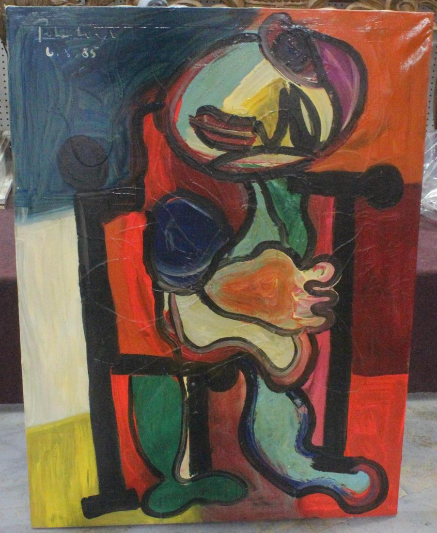 Signed Peter Keil Abstract Oil Painting: Peter Keil (Germany b. 1942) abstract oil painting on canvas dated 1985 and signed peter keil 85 umframed measures 48" x 36"