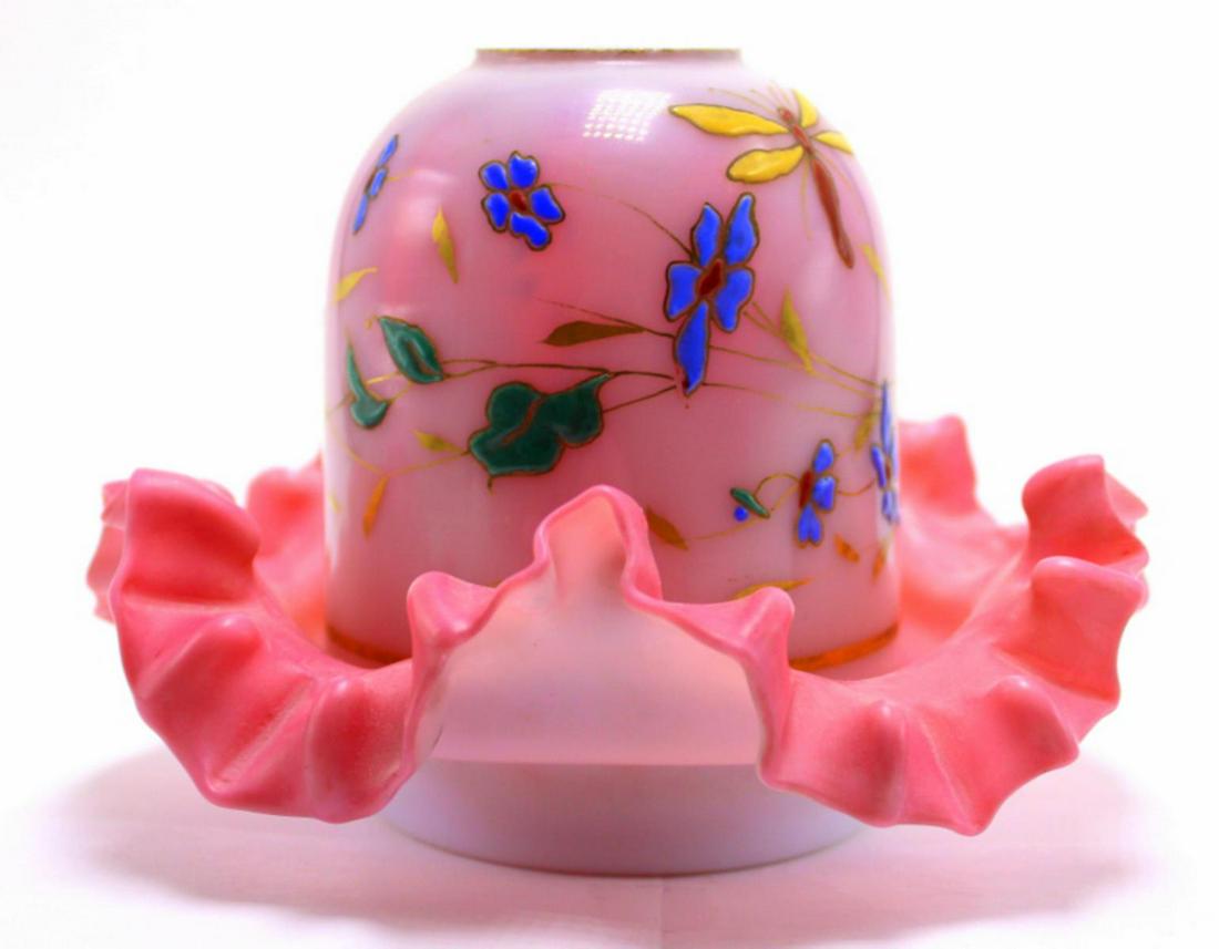 Thomas Webb and Sons Burmese and Bristol Glass Fairy: Thomas Webb and sons Burmese and bristol glass fairy lamp measures 4 1/2" High