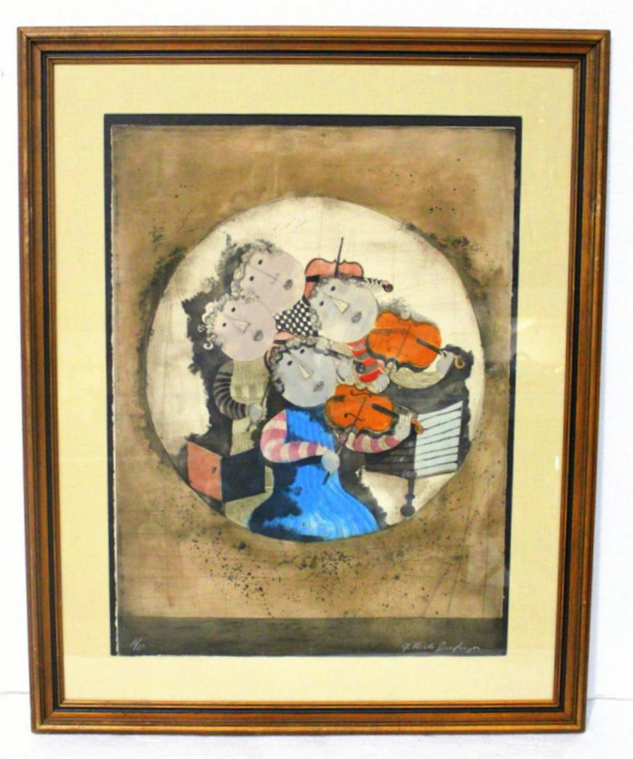 Graciela Rodo Boulanger Musicians Lithograph in Color: Graciela Rodo Boulanger (b. 1935) lithograph in color musicians signed and numbered 135/150 signed lower right measures 30" x 22" frame and matte is 5"