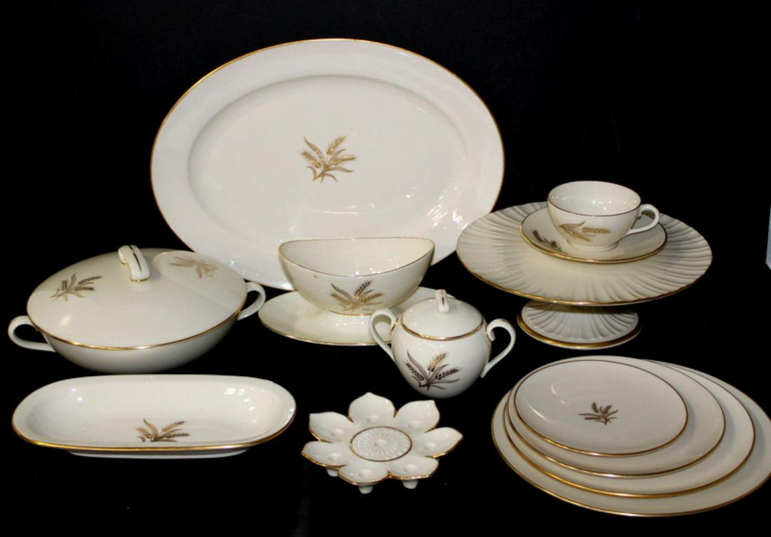 88 Pcs Lenox Wheat China Set: 88 pcs lenox wheat china set includes 12 dinner plates, 12 saucers, 12 cups, 12 large plates, 1 pitcher, 1 vegetable dish, 1 creamer, 1 sugar bowl, 1 gravy boat & 12 serving plates