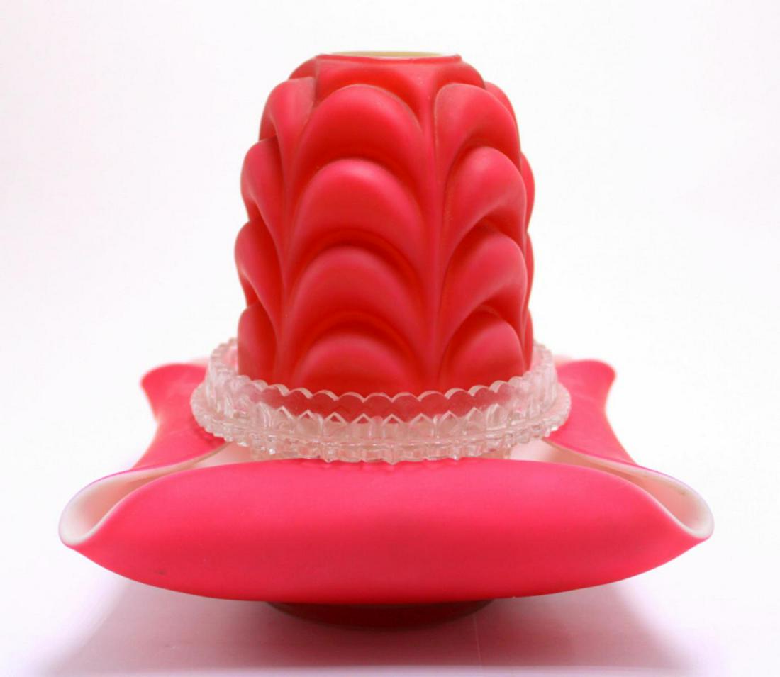 Thomas Webb and Sons Peachblow Glass Fairy Lamp: Thomas Webb and Sons Peachblow Glass Fairy Lamp on clear glass insert marked S Clarke's patent trademark fairy measures approx 6" High