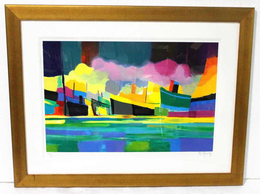 Marcel Mouly French Lithograph in Color: Marcel Mouly ( French, 1918-2008) lithograph in color grand marine aux fumees roses 2003 lithograph in color on wove paper signed in pencil numbered from the edition of 300 with certificate of authent