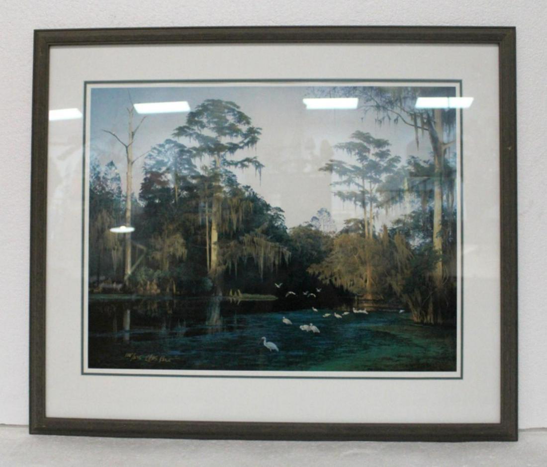 Signed Chas Rowe Florida Everglades Landscape Print: Chas Rowe Florida everglades landscape print signed and numbered 128/275 measures 20" x 26"