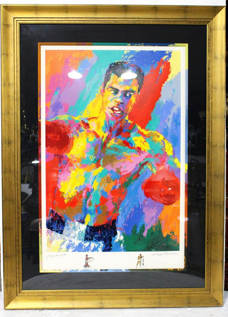 Signed Leroy Neiman Muhammad Ali Color Screenprint: Leroy Neiman (American, 1921-2012) Muhammed Ali the athelete 2001 color screenprint signed in pencil by Leroy Neiman and Muhammed Ali from the numbered edition 850 and original framed measures 47" x 3