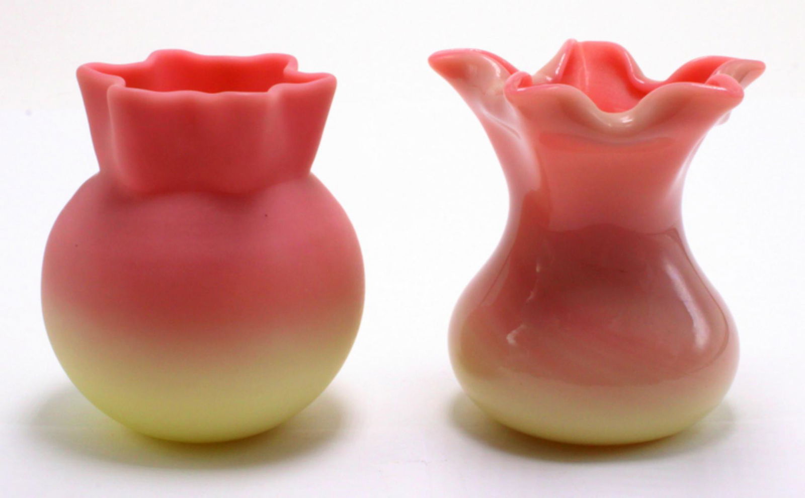 Two Pcs Thomas Webb and Sons Queen Burmese Vase: Two pcs Thomas Webb and sons Queen Burmese vase measures 3" High marked Thomas Webb