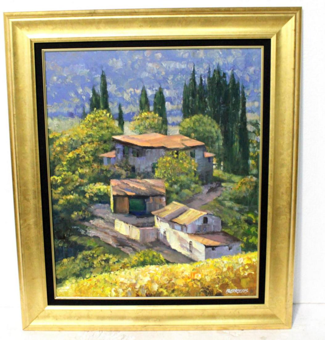 Signed Howard Behrens Original Oil Painting on Canvas: Howard Behrens (American, 1933-2014) original oil painting on canvas afternoon in tuscany signed lower right measures 36" x 29" frame and matte is 5 1/4". Comes with certificate of authenticity and ap