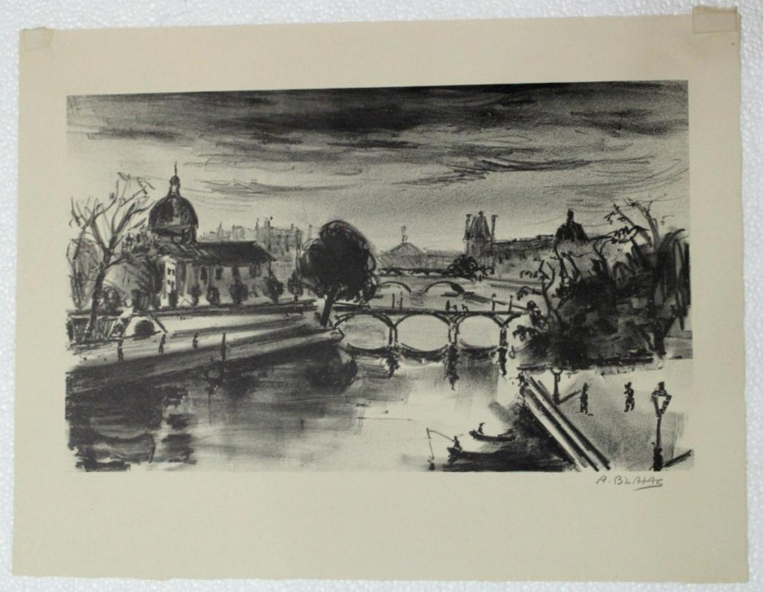 Signed Arbit Blatas Original Lithograph: Arbit Blatas (Lithuanian, 1908-1999) limited edition original lithogrpah "Ponte des arts paris" pencil signed lower right published by associated American artist with the issue labels sight measures 1
