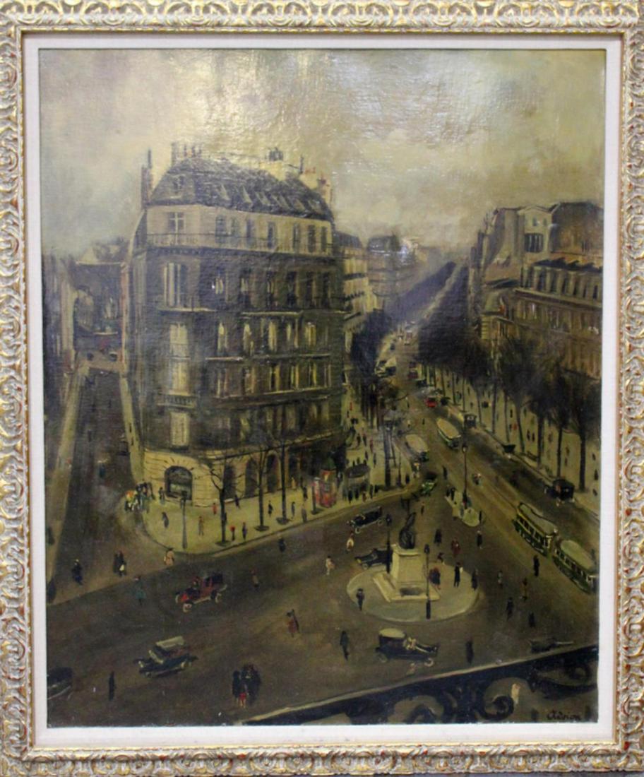 Signed Lucien Adrion Oil on Canvas: Lucien Adrion (french, 1889- 1943) oil on canvas street scene signed lower right measures 28" x 23" frame is 2"