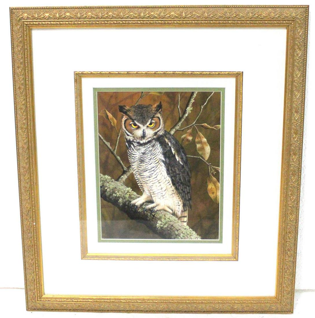 Signed Ernest C. Simmons Print in Color: Signed Ernest C. Simmons print in color owl on the branch signed lower right measures 9 1/2" H x 7 1/2" W