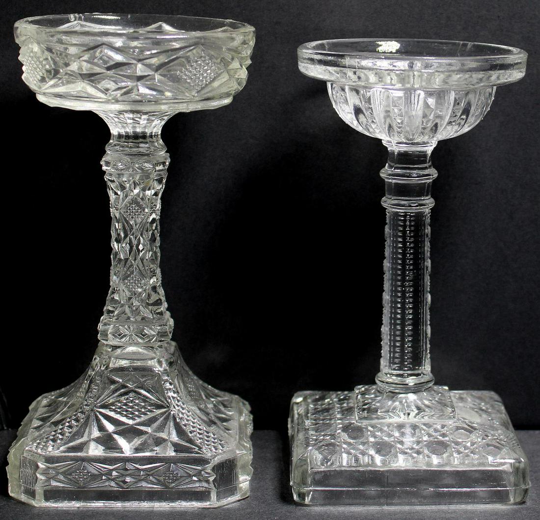 Two Victorian Cut Glass Fairy Lamp Stand: Two Victorian cut glass fairy lamp stand measures 6" High