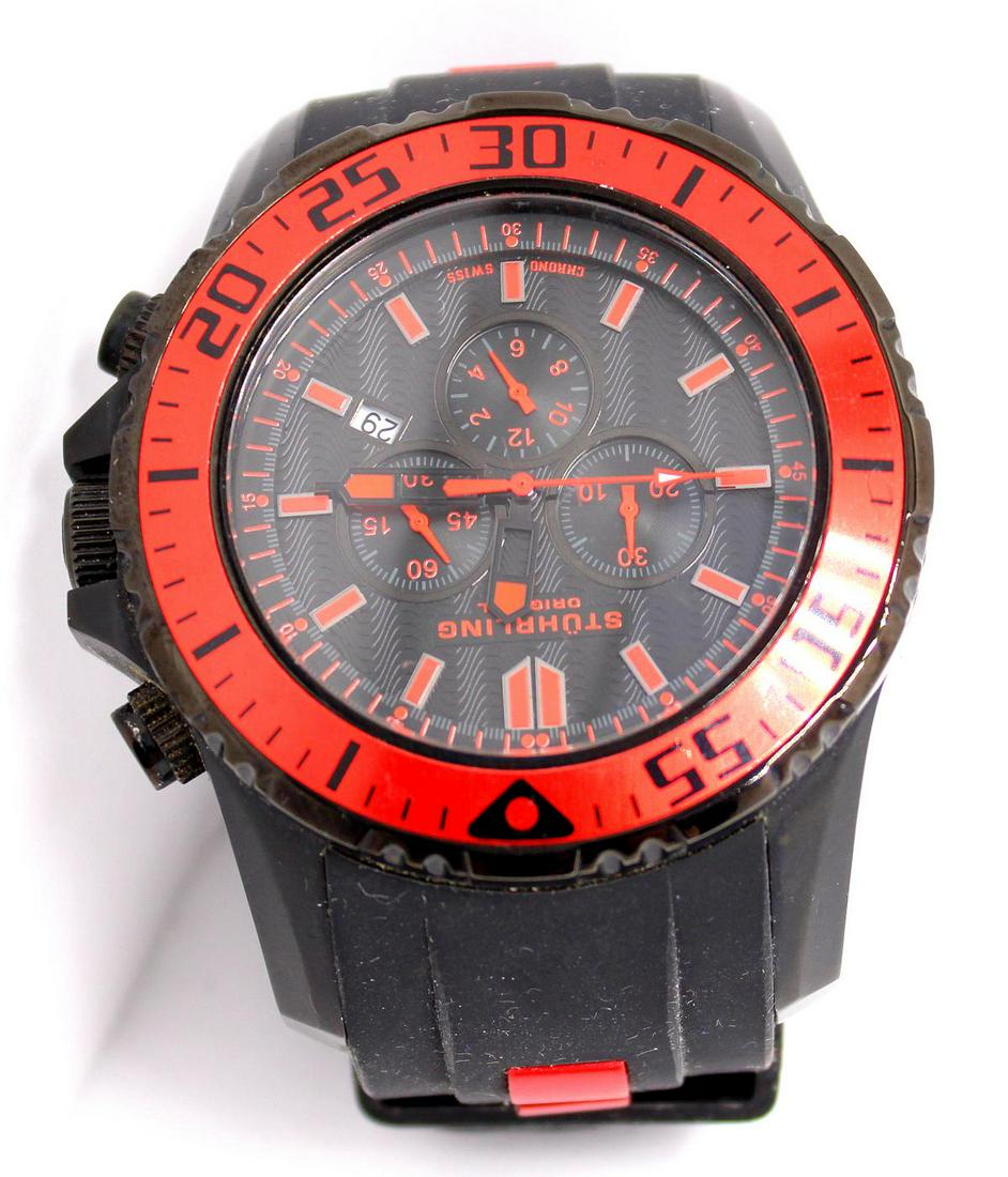 Sturhling Original Men's Watch with Black Strap: Sturhling original men's watch with black strap and red and black face