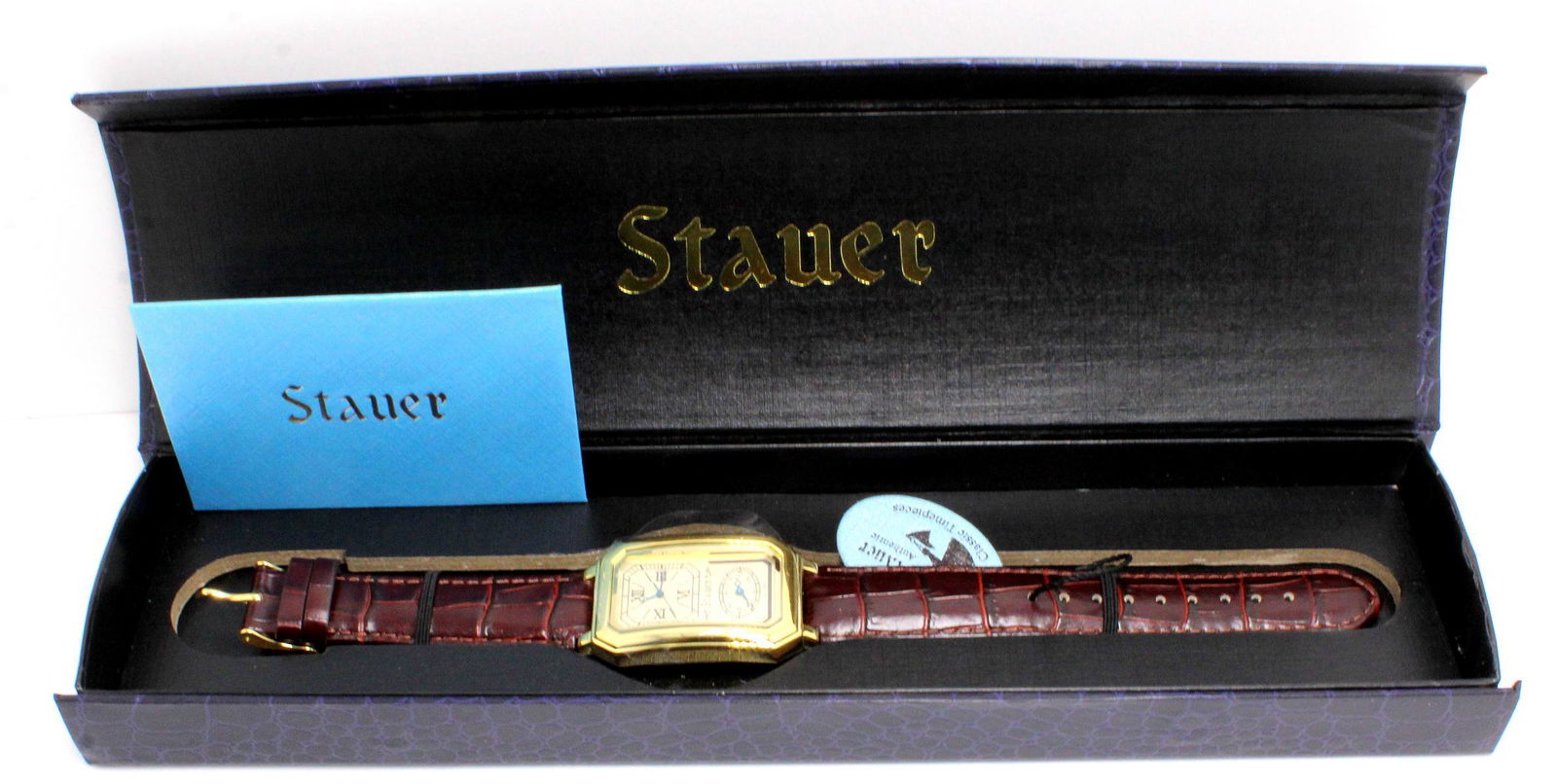 Men's Steel Stauer Wrist Watch with Brown Leather Strap: Men's steel stauer wrist watch with brown leather strap, comes with box