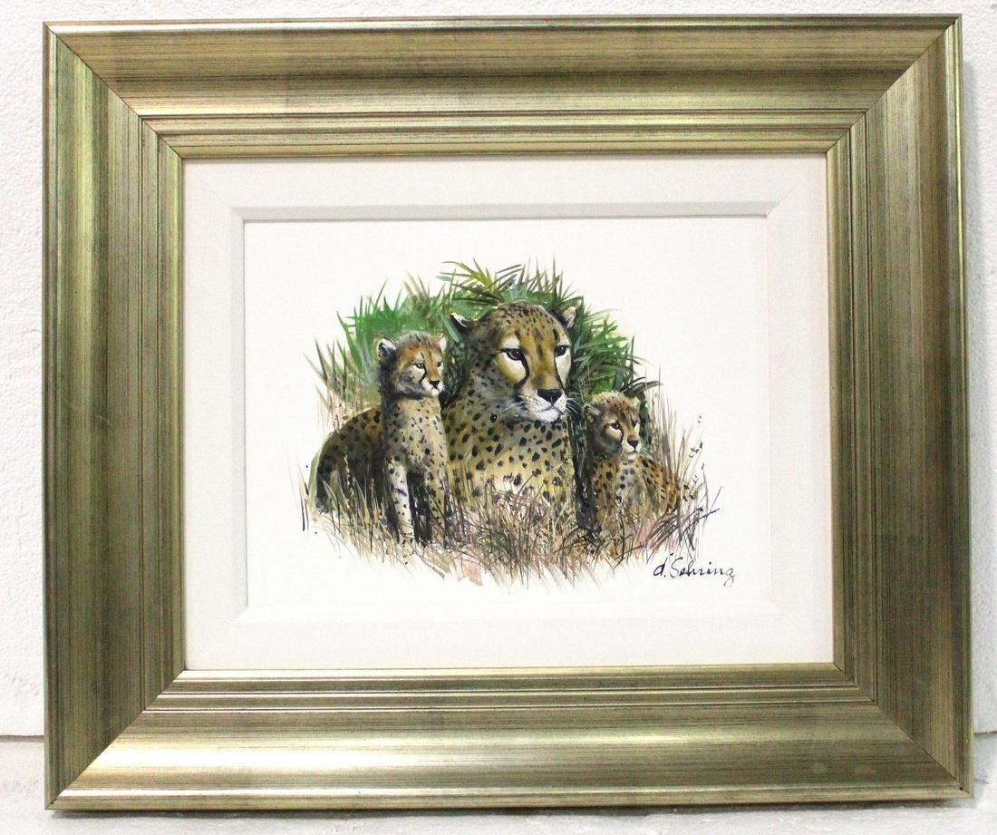 Signed Adolf Sehring Original Oil Painting on Canvas: Adolf Sehring (Russian/American, 1930-2015) original oil painting on canvas Cheetah with cubs signed lower right measures 11 3/8" x 15 1/4" frame and matte is 5 1/2". Comes with authentic certificate 