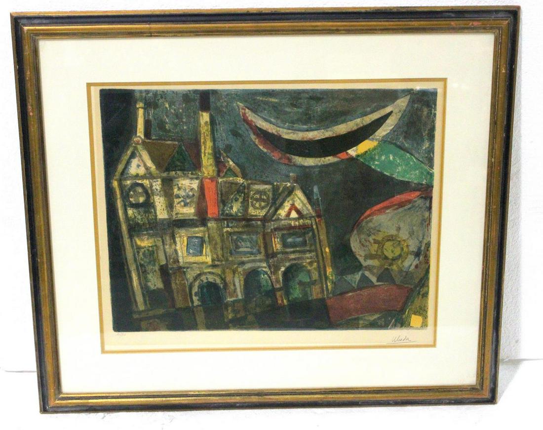 Signed Augustin Ubeda Spanish Lithograph in Color: Augustin Ubeda (Spanish, 1925-2007) lithogrpah in color signed lower right and numbered 11/80 measures 18" x 22" frame and matte is 4 1/2"