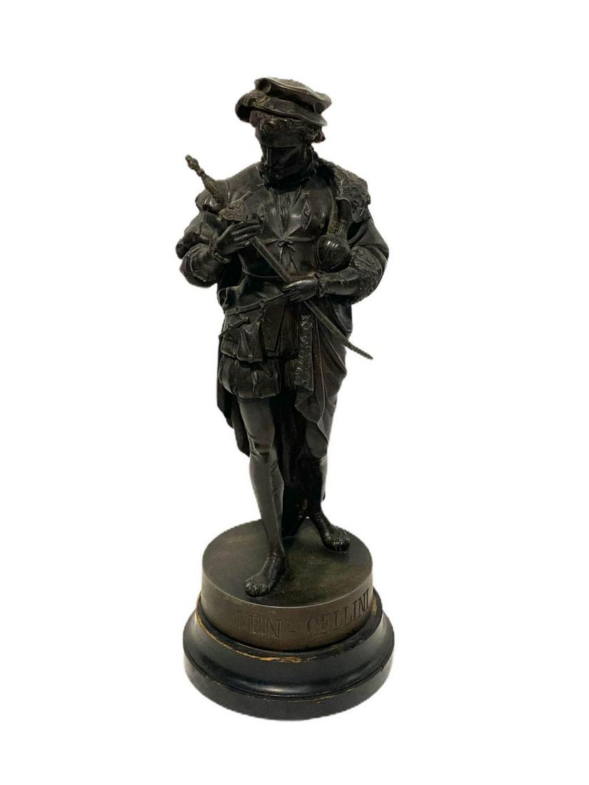After Benvenuto Cellini Bronze Sculpture of Standing: After Benvenuto Cellini bronze sculpture of standing man engraved Bento cellini on base measures 24" High