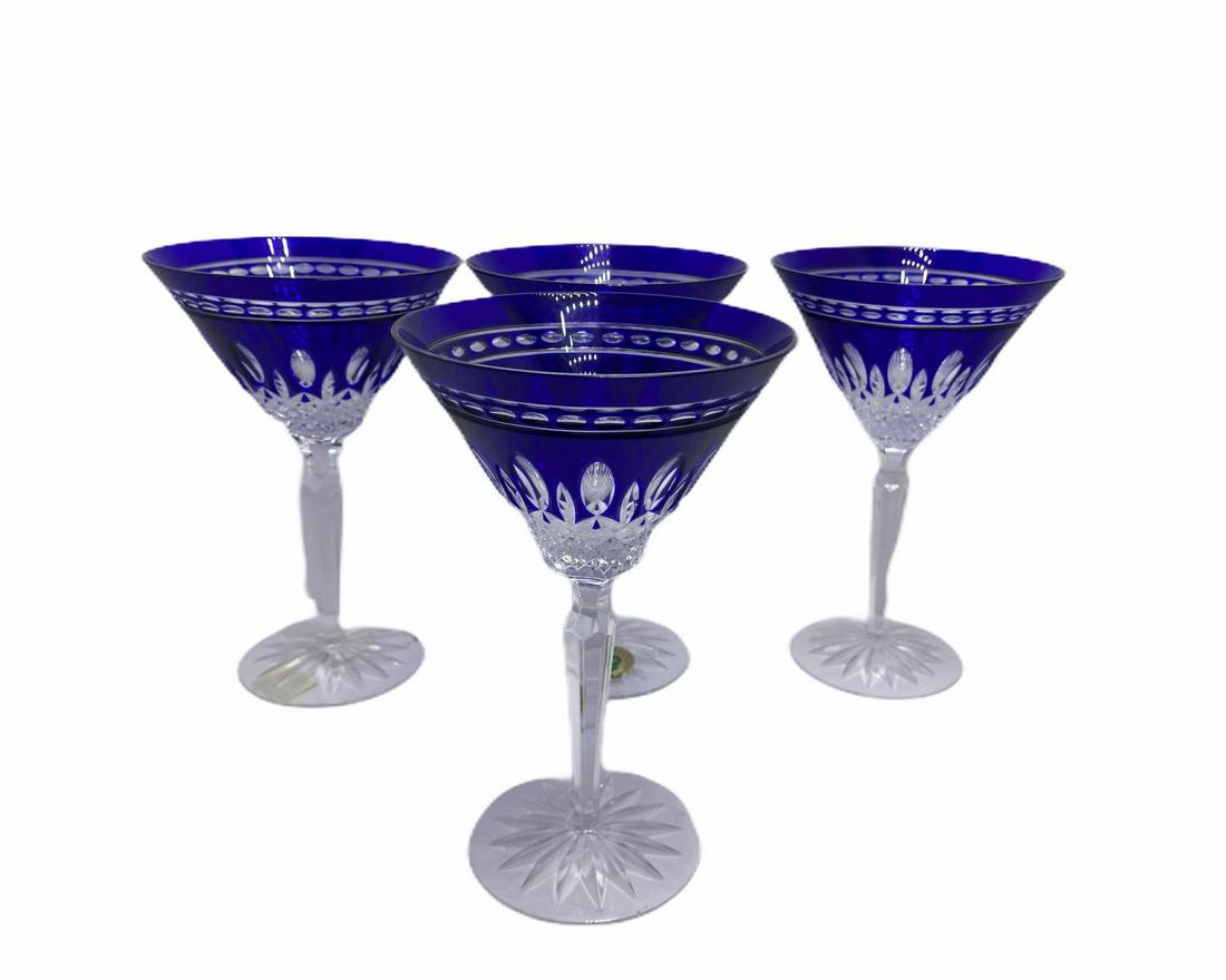 Six Waterford Crystal Clarendon Cobalt Cut to Clear: Six Waterford Crystal Clarendon Cobalt Cut to Clear Martini Glasses measures 7 1/4" H x 4 5/8" DIA