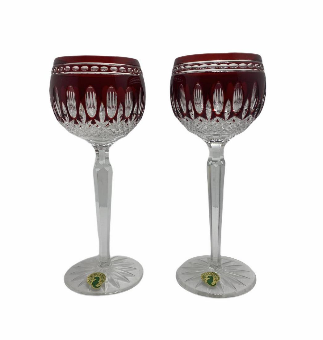 Two Waterford Crystal Clarendon Ruby Cut to Clear Hocks: Two Waterford Crystal Clarendon Ruby Cut to Clear Hocks Wine Glasses measures 8" x 2 3/4"