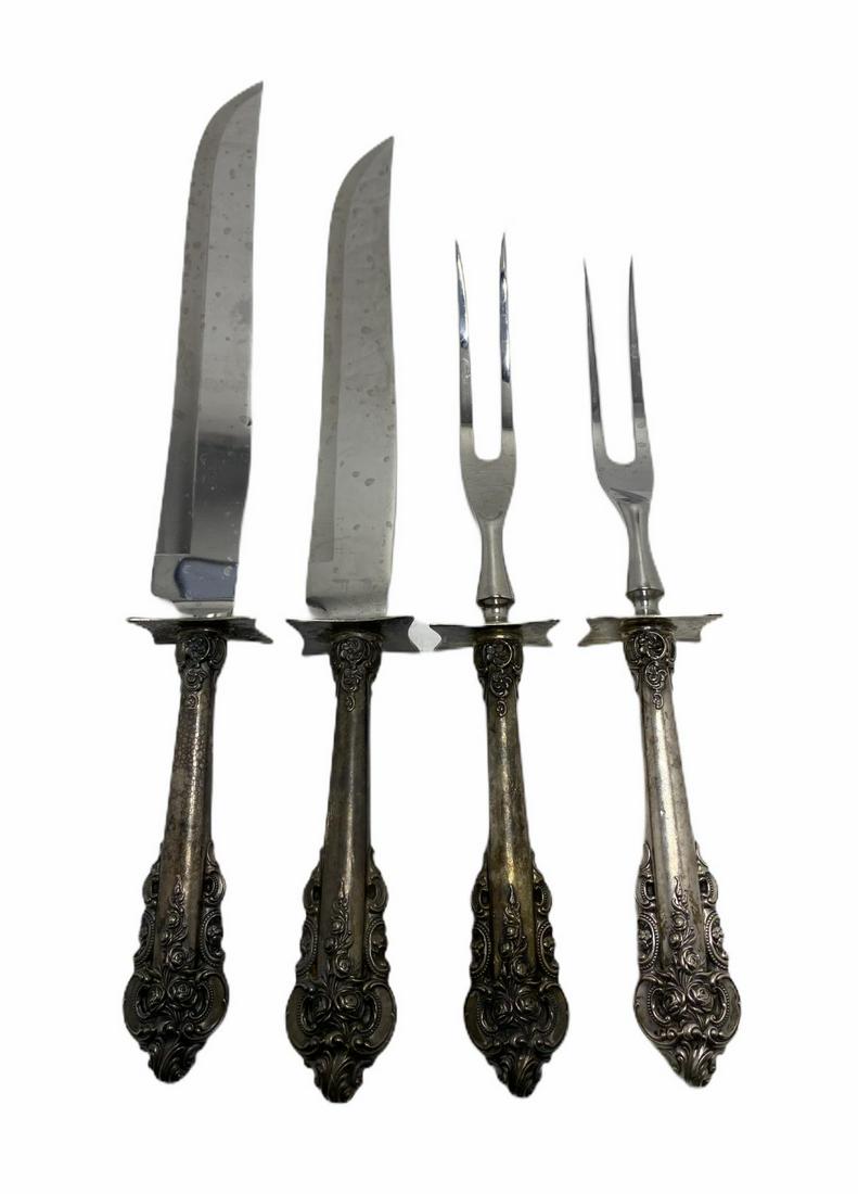 Four Pcs Wallace Grand Baroque Sterling Silver Carving: Four Pcs Wallace Grand Baroque Sterling Silver Carving Set includes two knives measures 13 1/2" L and two forks measures 11" L