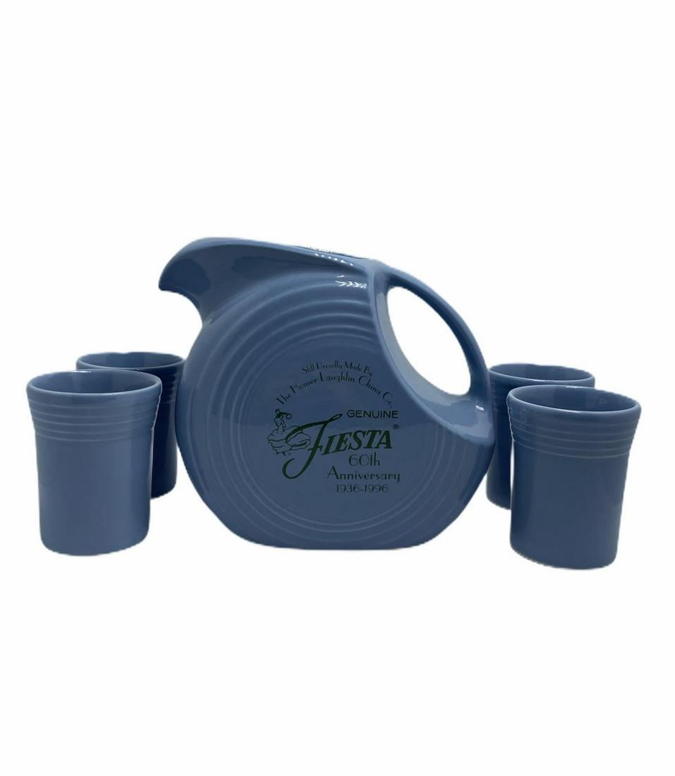 Fiesta Ware Pottery Pitcher Set of 5 PCS: Fiesta Ware Pottery Pitcher Set of 5 Pcs includes pitcher and 4 tumblers. Pitcher measures 7" H and tumblers measures 4 3/4" H