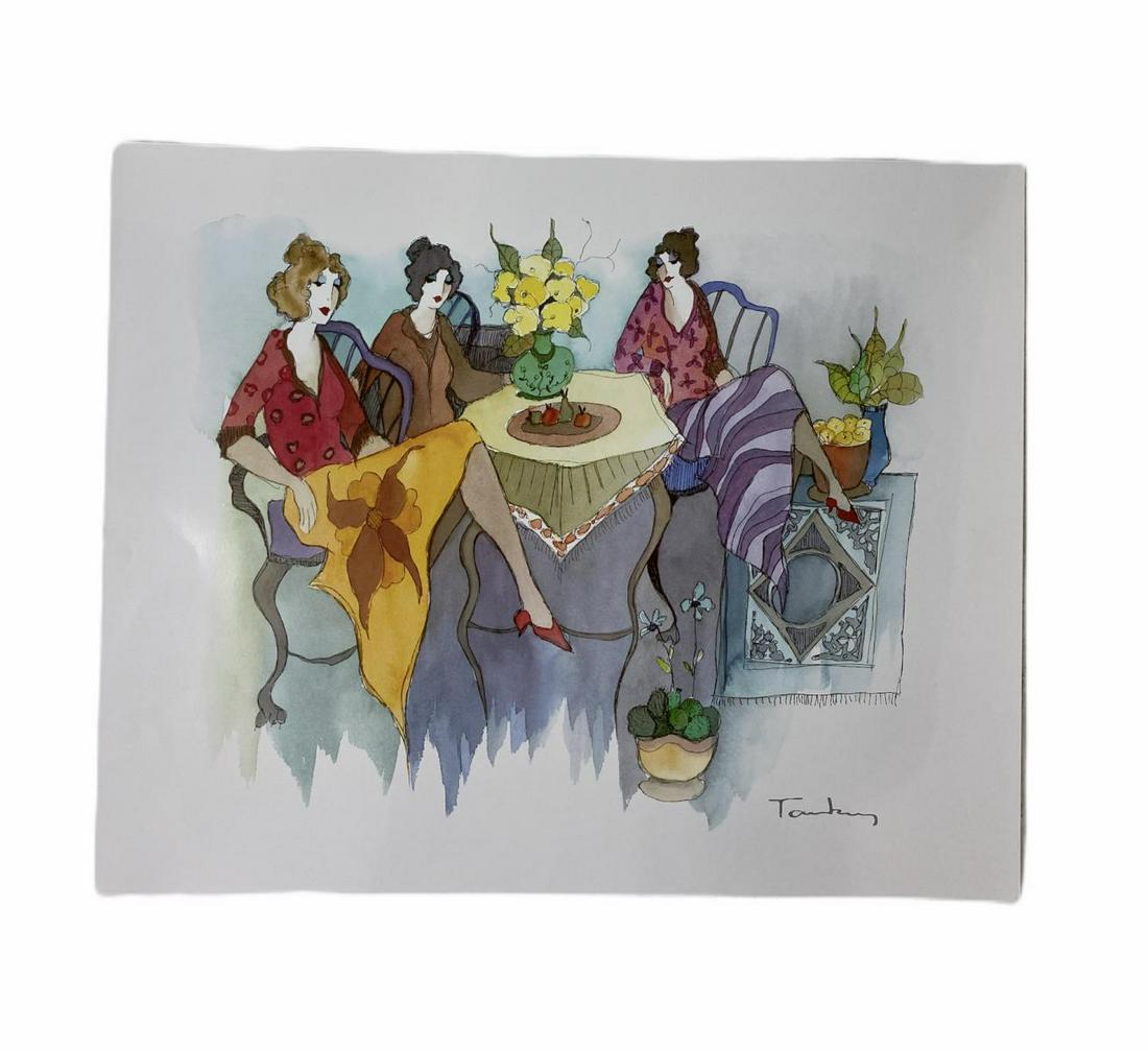 Signed Itzchak Tarkay Seriolithograph in Color on Paper: Itzchak Tarkay Seriolithograph in Color on Paper Blissful Moments signed lower right measures 21" H x 16 1/2" W