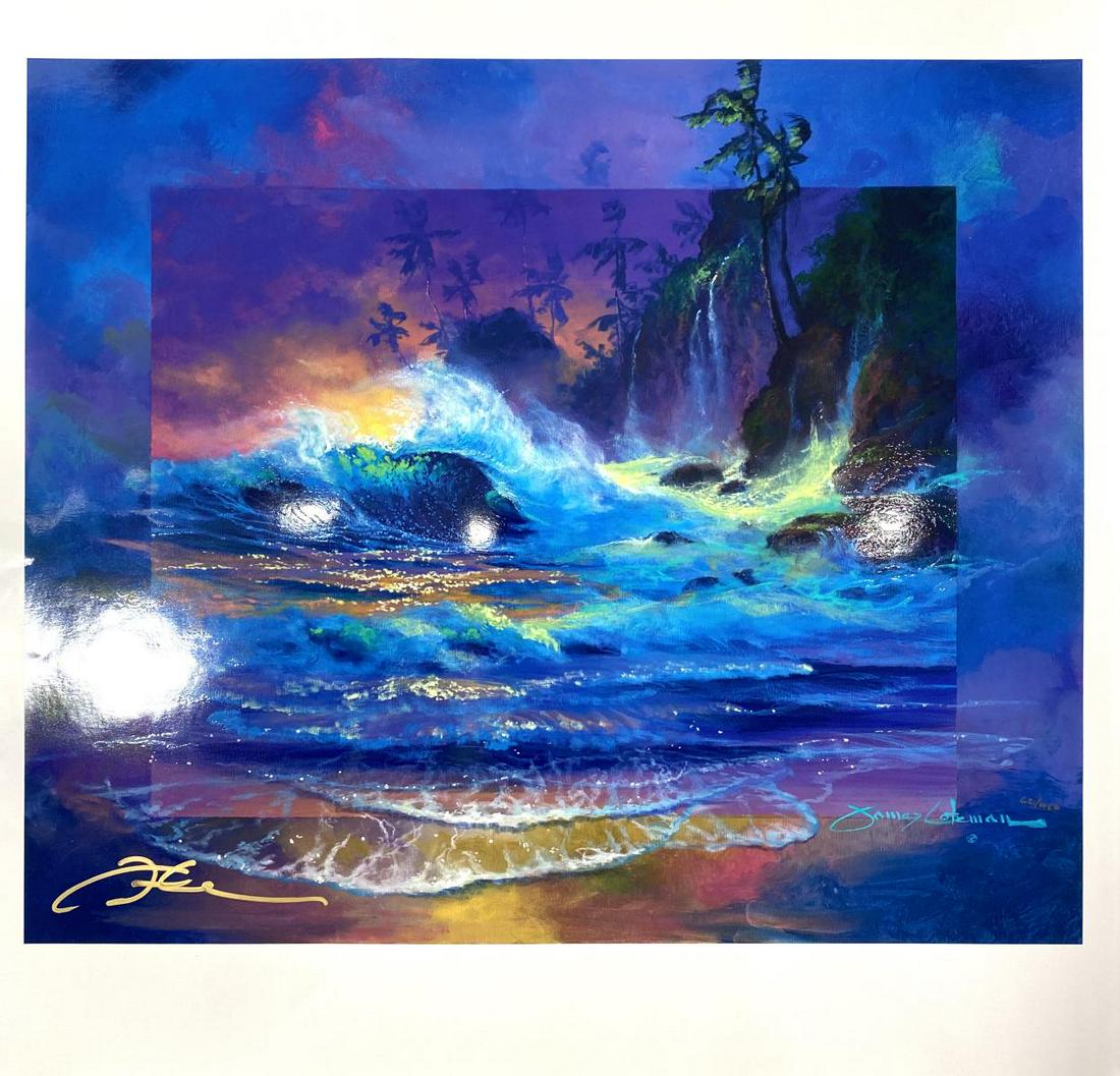 Signed James Coleman Limited Edition Mixed Media on: James Coleman Limited Edition Mixed Media on Paper Hawaiian Afterglow signed lower right measures 27" x 24 1/2". Comes with certificate of authenticity