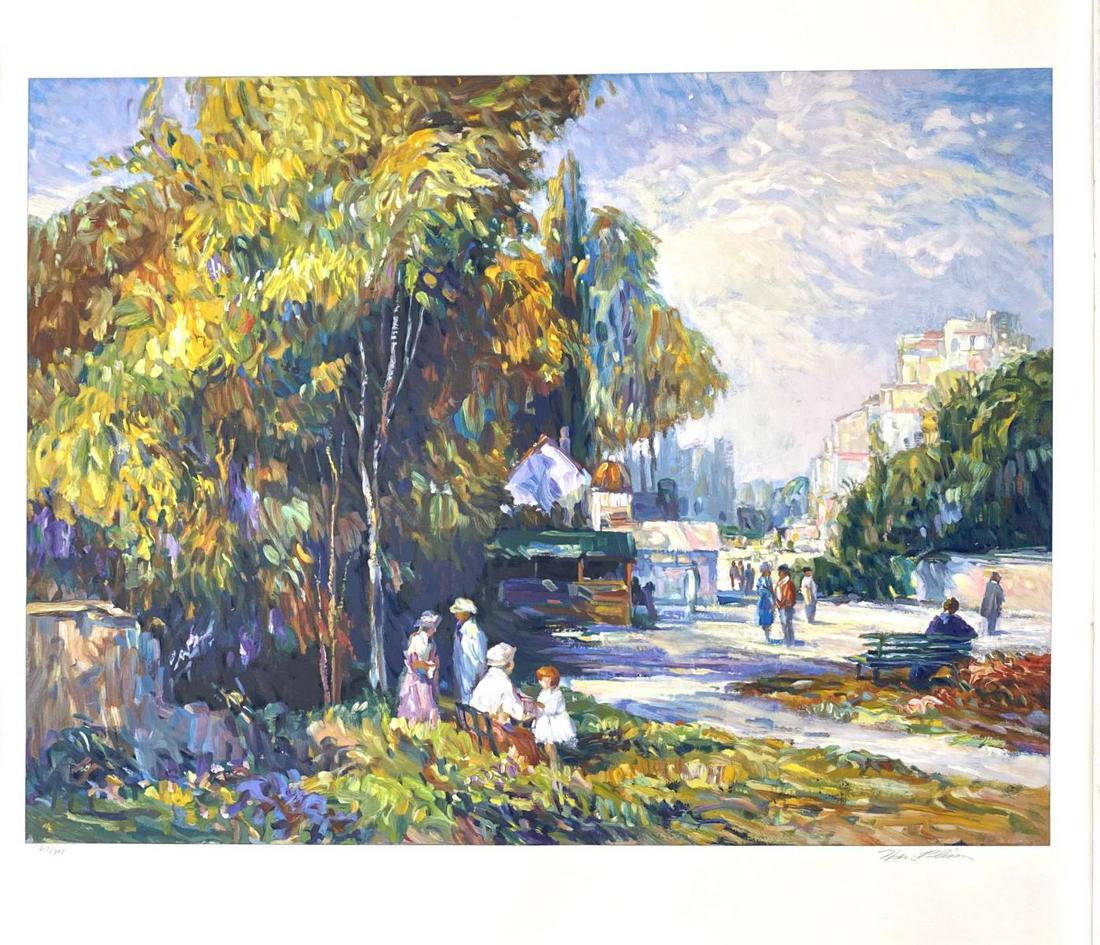 Signed Henri Plisson Serigraph on Color Sunday Outing: Henri Plisson Serigraph on Color Sunday Outing signed lower right and numbered 210/395 measures 34" x 28". Comes with certificate of authenticity