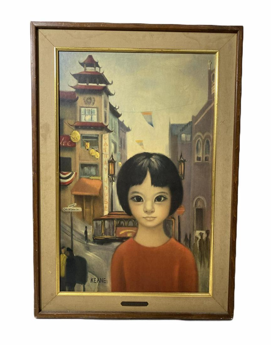 Signed Margaret Keane Print on Board San Francisco: Margaret Keane (American b. 1927) Print on Board San Francisco Chinatown signed lower right has a plate which is engraved San Francisco Chinatown Walter Keane measures 27" H x 17" W, 3" frame and matt