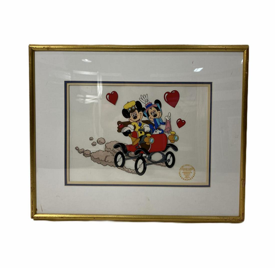 Walt Disney Limited Edition Serigraph Cel Mickey Mouse: Walt Disney Limited Edition Serigraph Cel Mickey Mouse Sunday Drive measures 9 1/2" H x 13 1/2" W, 4" frame and matte with minor scratches on the glass, sold as is
