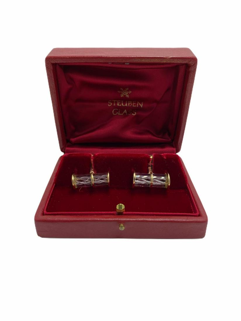 Steuben 14kt YG and Glass Cufflinks: Steuben 14kt YG and Glass Cufflinks