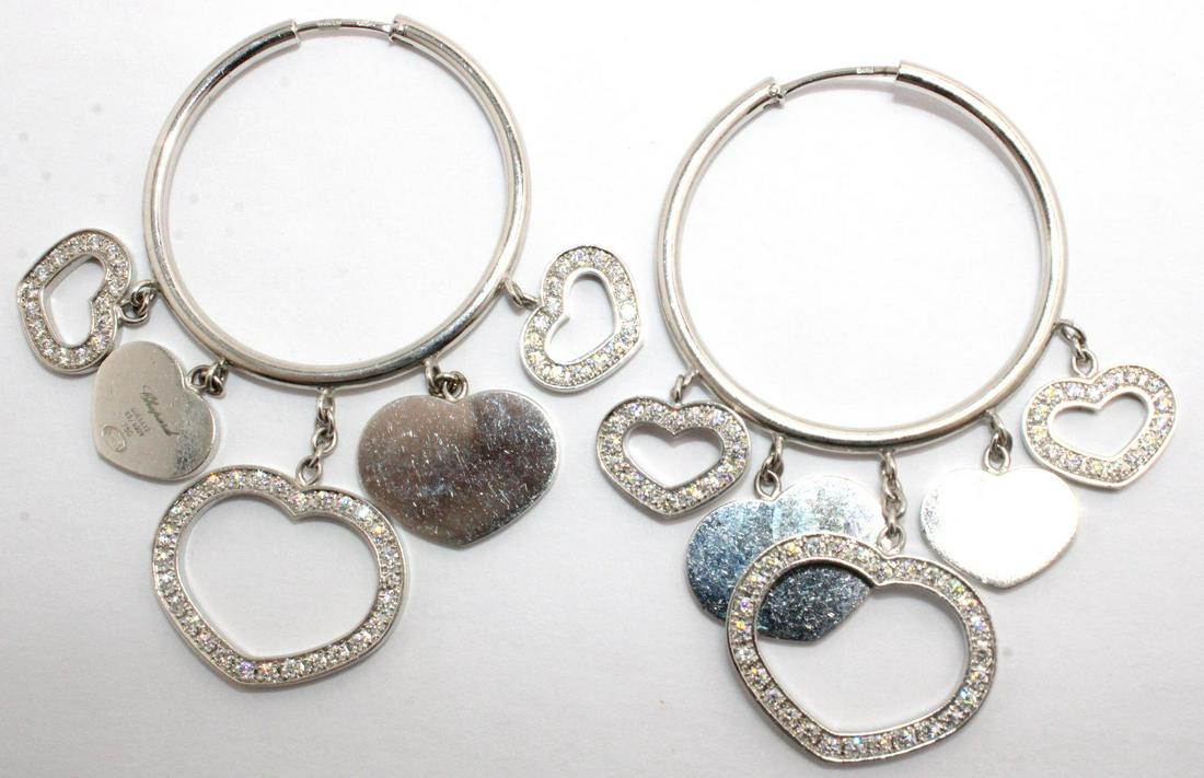 Chopard 18kt WG and Diamond Heart Hoop Earrings: Chopard 18kt WG and 3.50ct Diamond Heart Hoop Earrings measures 2 1/4" 20.1dwt/31.26g. Retail price is $36,000