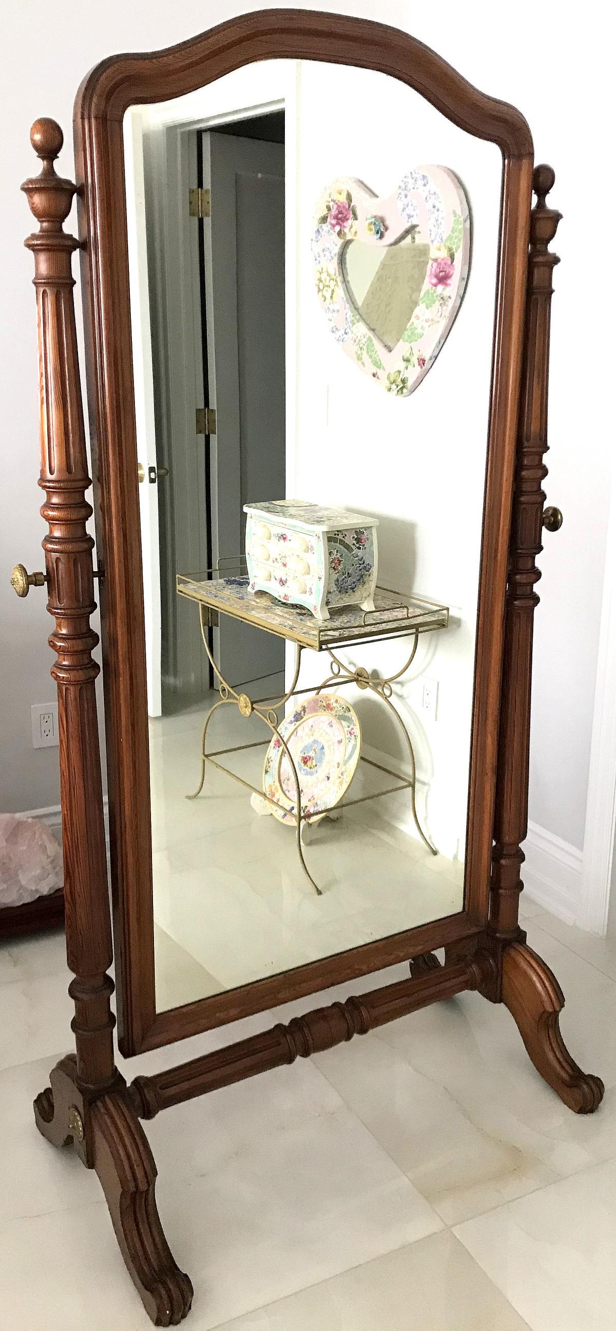 Antique Cheval Mirror: Antique cheval mirror measures 6 ft H x 22 depth mirror 2 feet