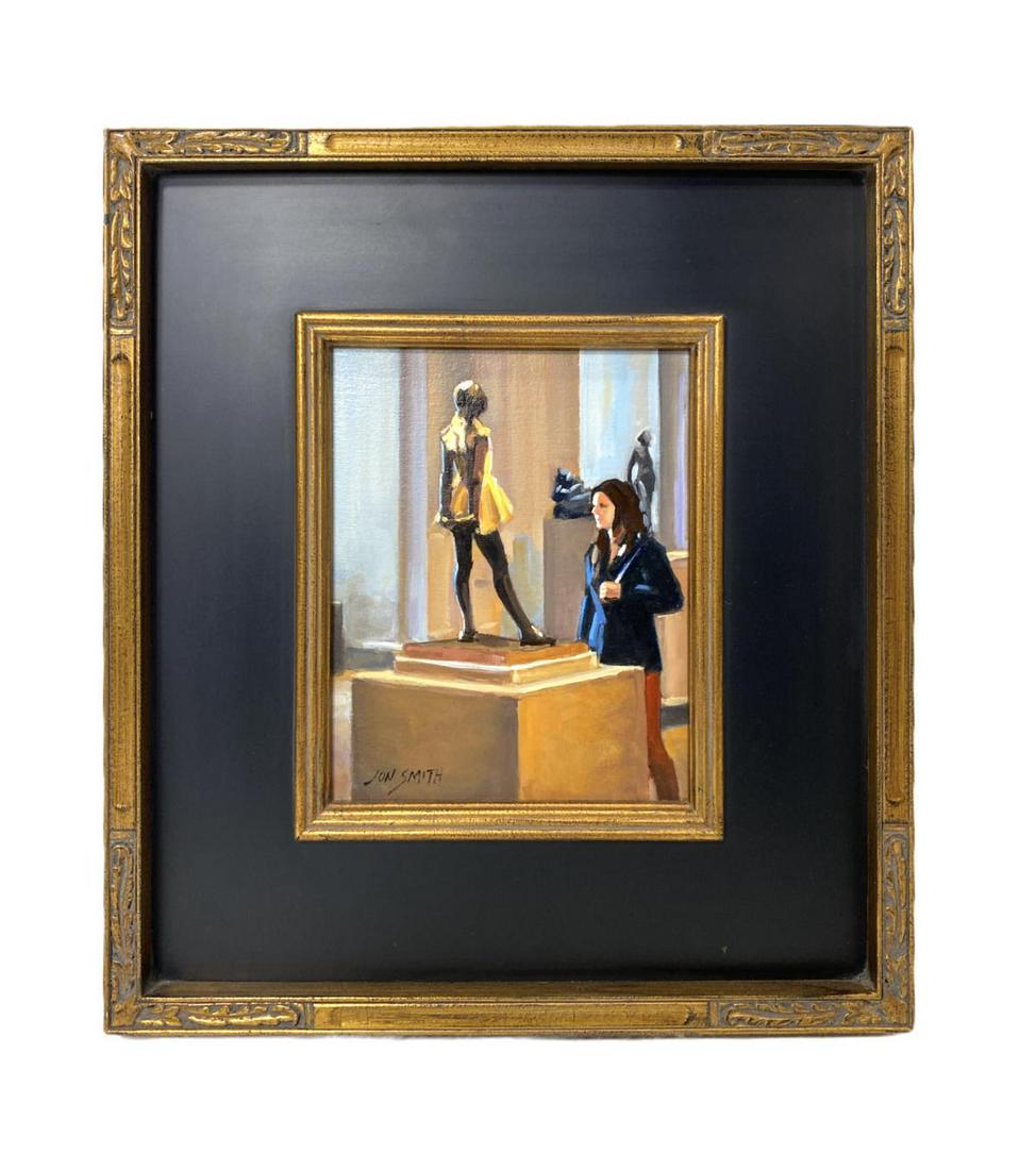 Signed Jon Smith Oil Painting on Board: Jon Smith (American, 20th Century) Oil Painting on Board national gallery signed lower left, titled, signed and dated on verso measures 9 1/2" H x 8" W, 4 3/8" frame