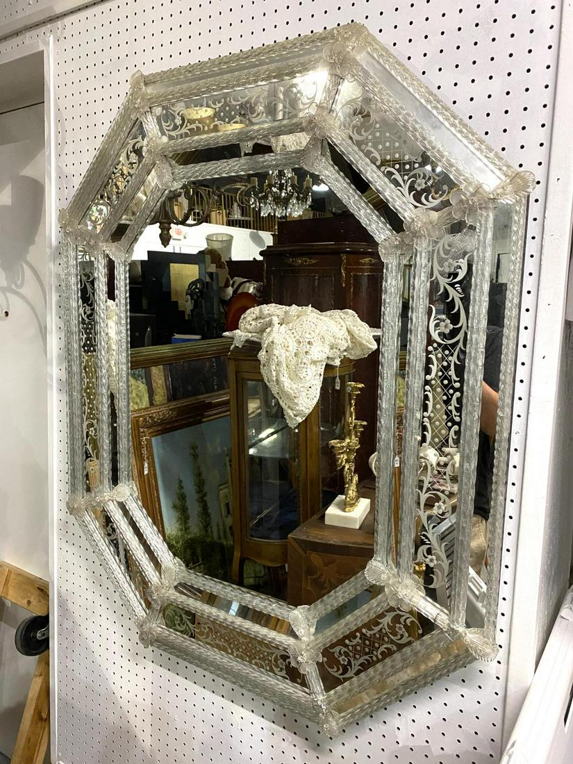 Venetian Glass Octagonal Beveled Mirror Hand Cut and: Venetian Glass Octagonal Beveled Mirror Hand Cut and Etched measures 47" H x 39" W