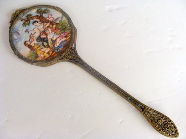 BRONZE & PORCELAIN CAPODIMONTE DRESSER MIRROR