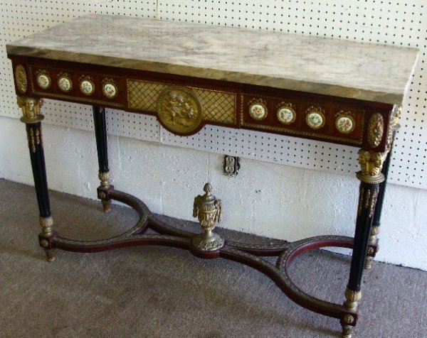 FRENCH BRONZE- PORCELAIN INLAID MARBLE TOP CONSOLE - 2