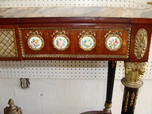 FRENCH BRONZE- PORCELAIN INLAID MARBLE TOP CONSOLE - 3