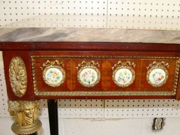 FRENCH BRONZE- PORCELAIN INLAID MARBLE TOP CONSOLE - 5