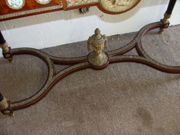 FRENCH BRONZE- PORCELAIN INLAID MARBLE TOP CONSOLE - 6