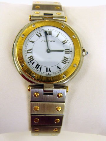 ORIGINAL MENS CARTIER STEEL & GOLD SANTOS WATCH
