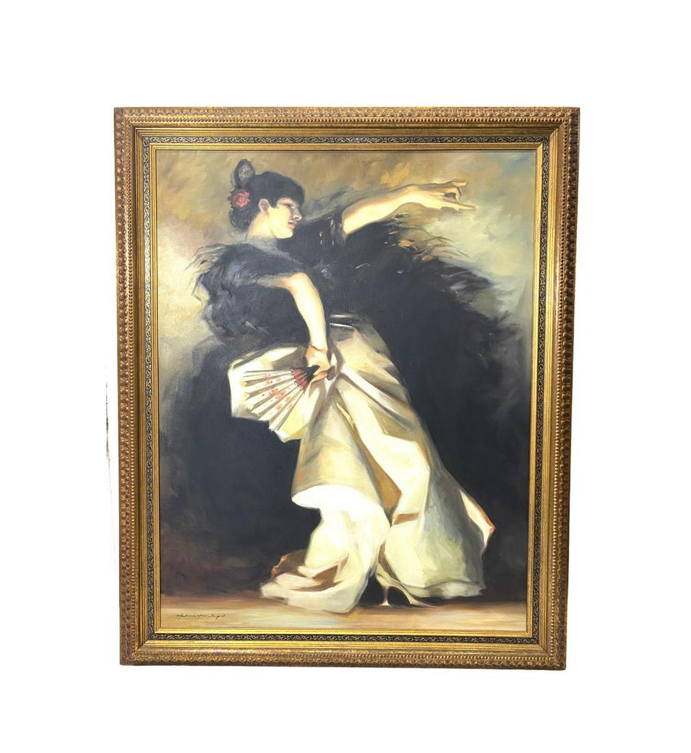 Signed John Singer Sargent Style Oil Painting on Canvas: John Singer Sargent Style Oil Painting on Canvas Spanish Dancer signed lower left measures Height: 48" x Width: 35", 5" frame