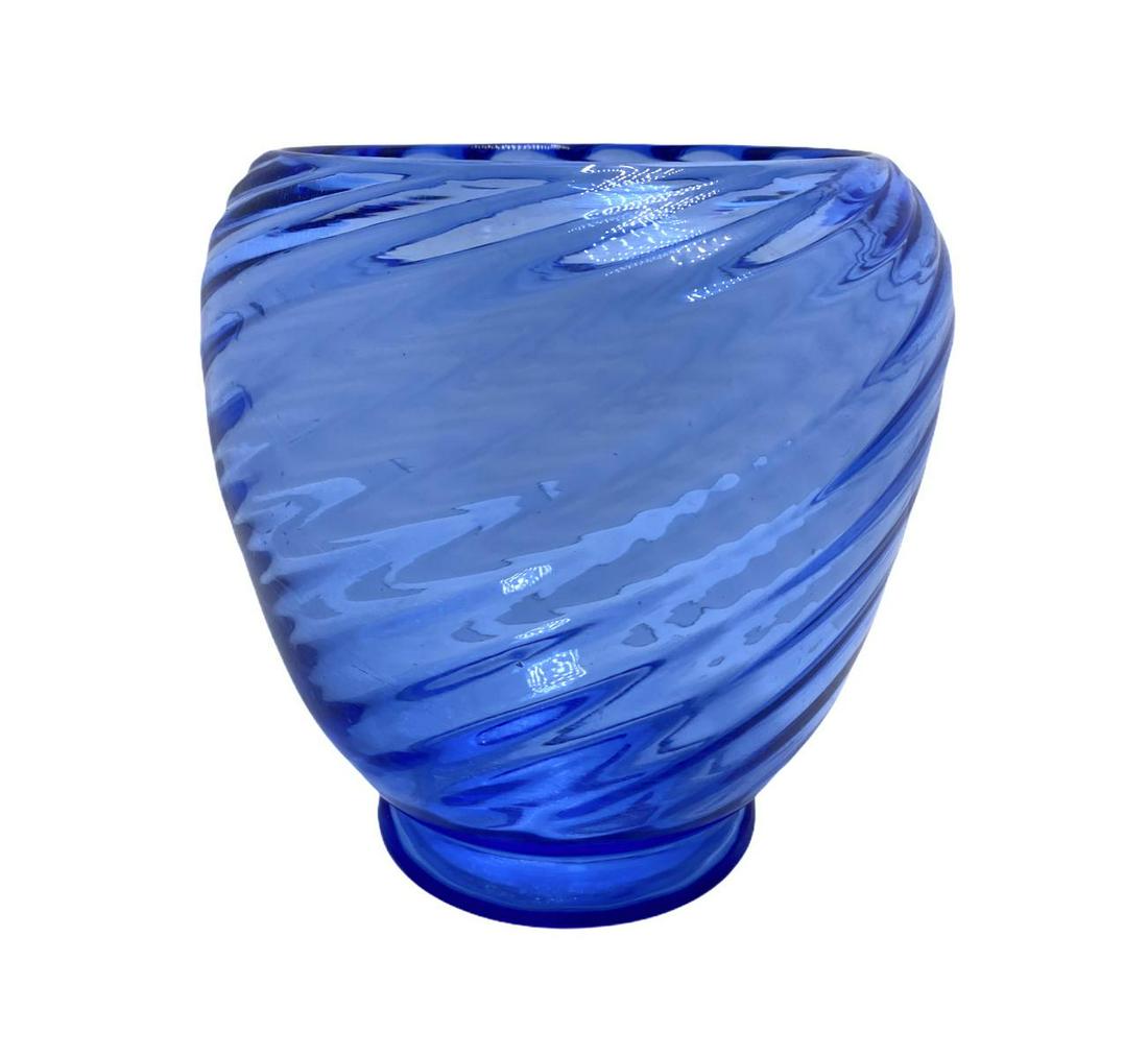 Steuben Blue Art Glass Spiral Vase: Steuben Blue Art Glass Spiral Vase measures Height: 7"