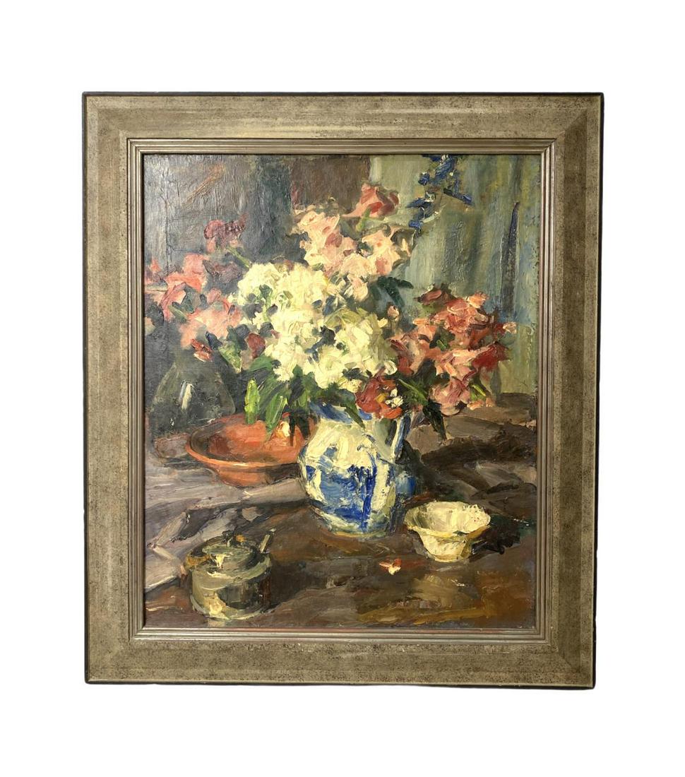 Signed Louis L Betts Oil Painting on Canvas Still Life: Louis L Betts (American, 1873-1961) Oil Painting on Canvas Still Life of Flowers signed upper right corner measures 29 1/2" H x 24 1/2" W, 4" frame